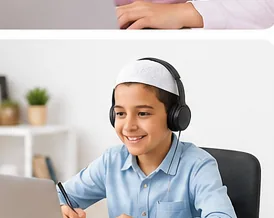Young boy learning Arabic online