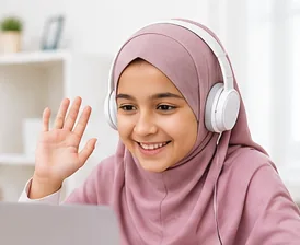 Young girl attending an online Arabic lesson